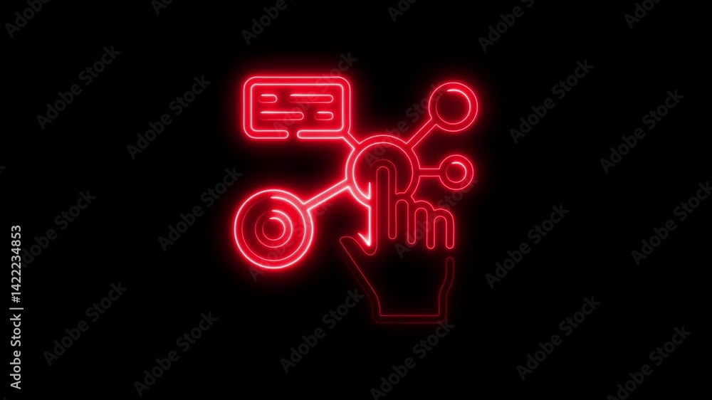 Red neon hand touching social media network node interface animation Red neon hand touching social media network node interface animation