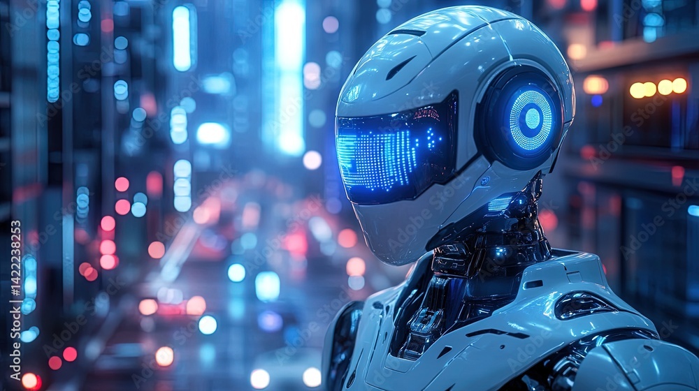 Futuristic Robot in Cyberpunk City Futuristic Robot in Cyberpunk City