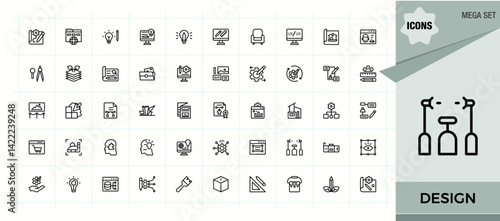 Design icon set. Minimalist icons collection. Editable vector art. Contains outline symbols like art, graphic, idea, painting, artistic, drawing, designer and more.