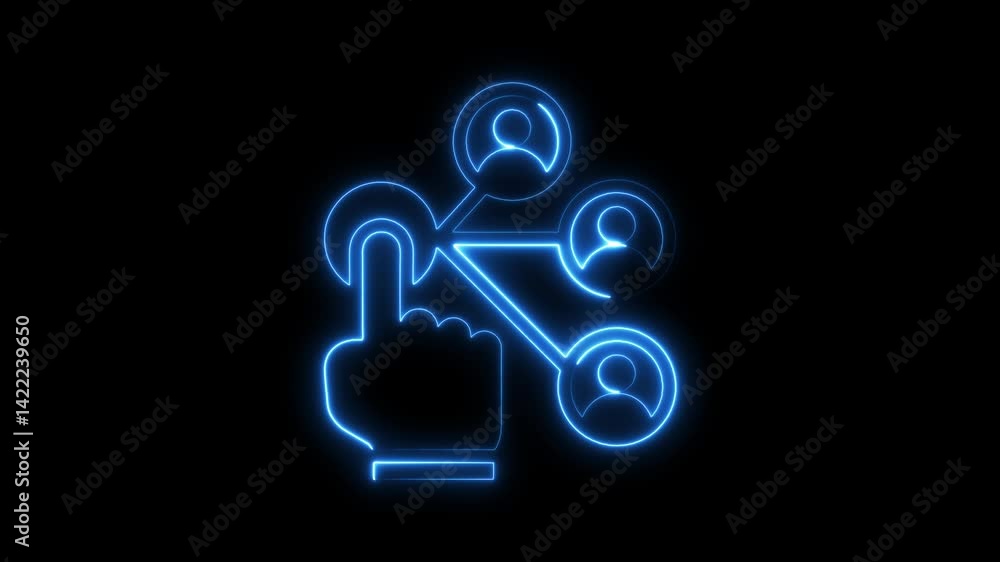 Neon connection network with finger touch connecting people on a black background Neon connection network with finger touch connecting people on a black background