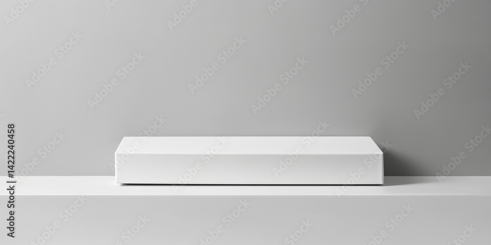 Minimalist white box on sleek surface against gray background for modern design aesthetics Minimalist white box on sleek surface against gray background for modern design aesthetics