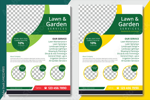 Clean & Green Yard Service Flyer, Backyard Landscaping Flyer Design, Garden Tools Rental Poster Template