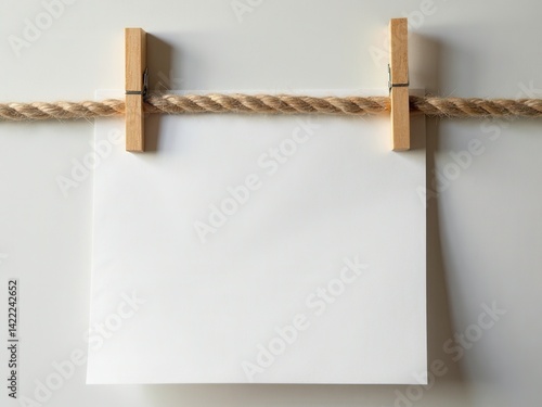Obraz na płótnie White piece of paper hanging from a clothesline. The paper is empty and has no writing on it w salonie