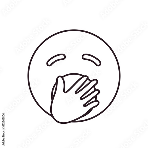 A yellow face with eyes closed and mouth wide open covered by a hand Yawning Face yawn vector emoji illustration tired sleepy
