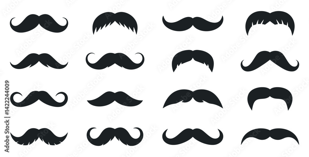 Collection Of Vector Mustaches Black Silhouettes Different Styles And Shapes Set On A White Background Men Fashion Creative Facial Hair Collection Of Vector Mustaches Black Silhouettes Different Styles And Shapes Set On A White Background Men Fashion Creative Facial Hair