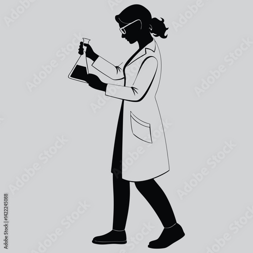 Female scientist in lab  image silhouette design vector art and illustration