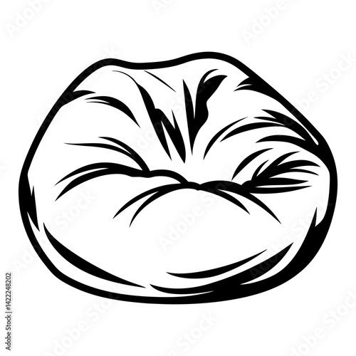 Stylized illustration of a beanbag chair in black and white outline