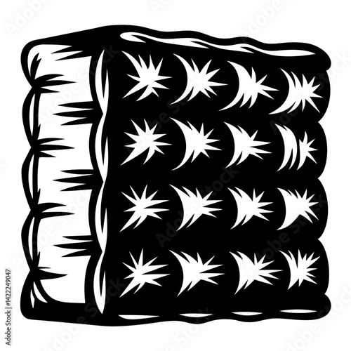 Stylized Image of a Hay Bale with Starburst Patterns in Black and White