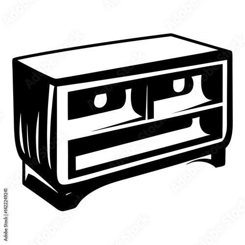 Black and white illustration of a simple wooden nightstand or cabinet