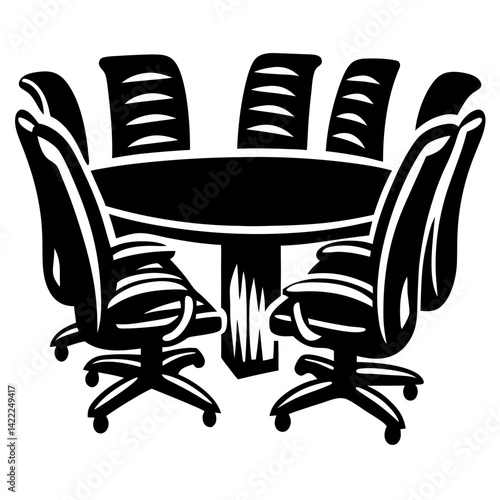 Formal meeting room in black and white with chairs around table