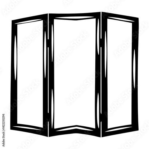 Three panel room divider screen artwork in black and white style