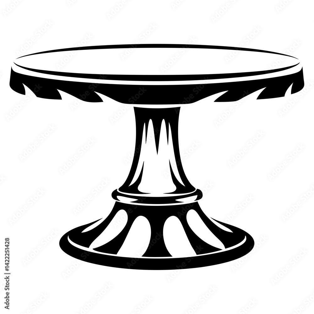 Elegant Black and White Cake Stand Illustration with Intricate Design Elements Elegant Black and White Cake Stand Illustration with Intricate Design Elements