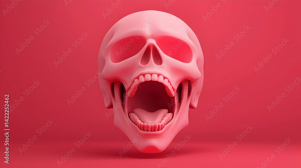 Fototapeta premium Pink Skull Against Red Background 3D Render