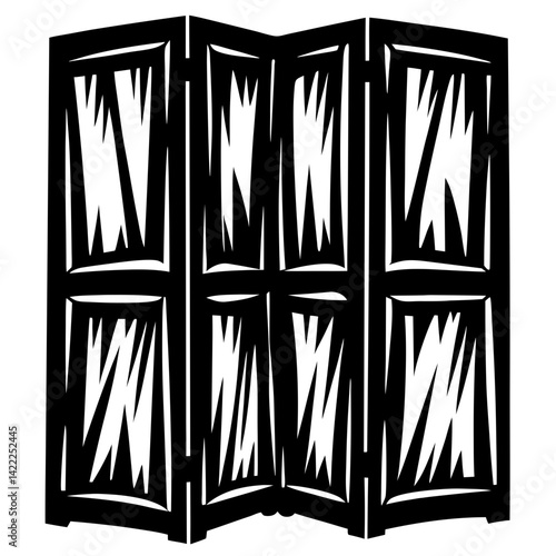 Monochromatic Room Divider Artwork with Angular, Black and White Design