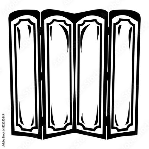 Simple Black and White Drawing of a Four Panel Folding Screen