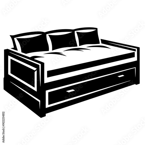Elegant Daybed with Pillows and Storage Drawers in a Bold Black Silhouette