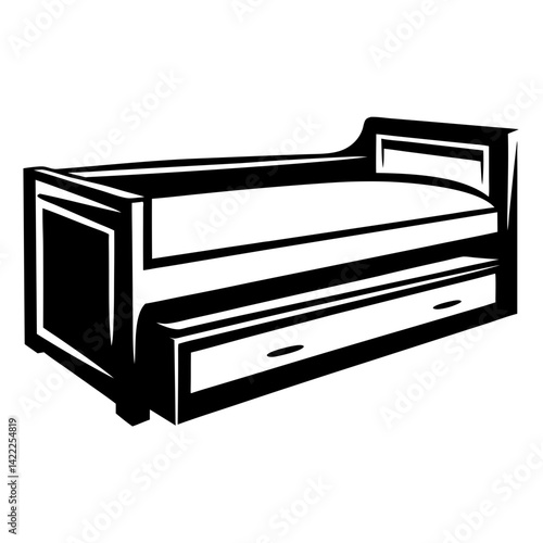Detailed vector illustration of a daybed with storage drawer at the bottom