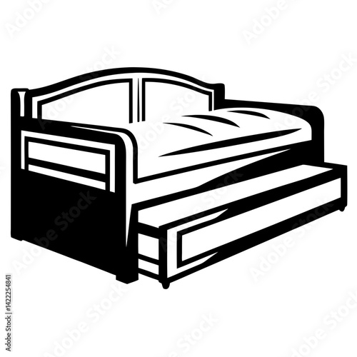 Black and white illustration of a daybed with a pullout trundle