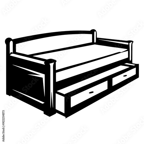 Stylized monochrome daybed with trundle and storage drawers illustration vector