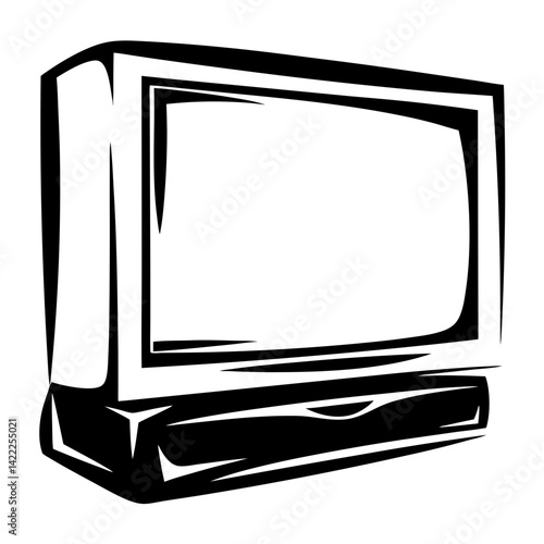 Monochrome illustration of a vintage computer monitor on a white background