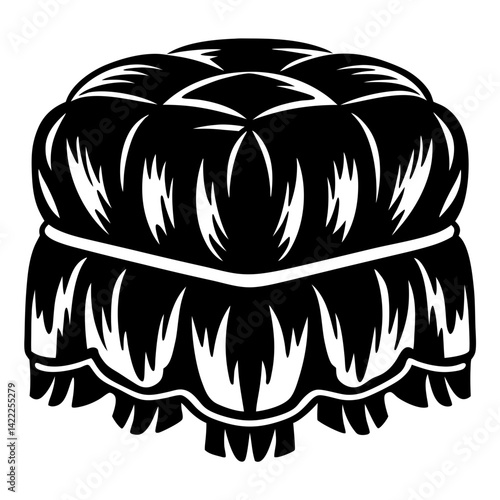 Stylized monochromatic illustration of a round puffy pouf stool or ottoman object