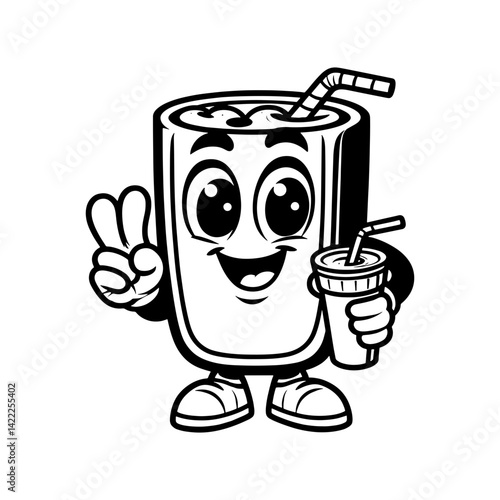Happy Cartoon Drink Mascot with Peace Sign