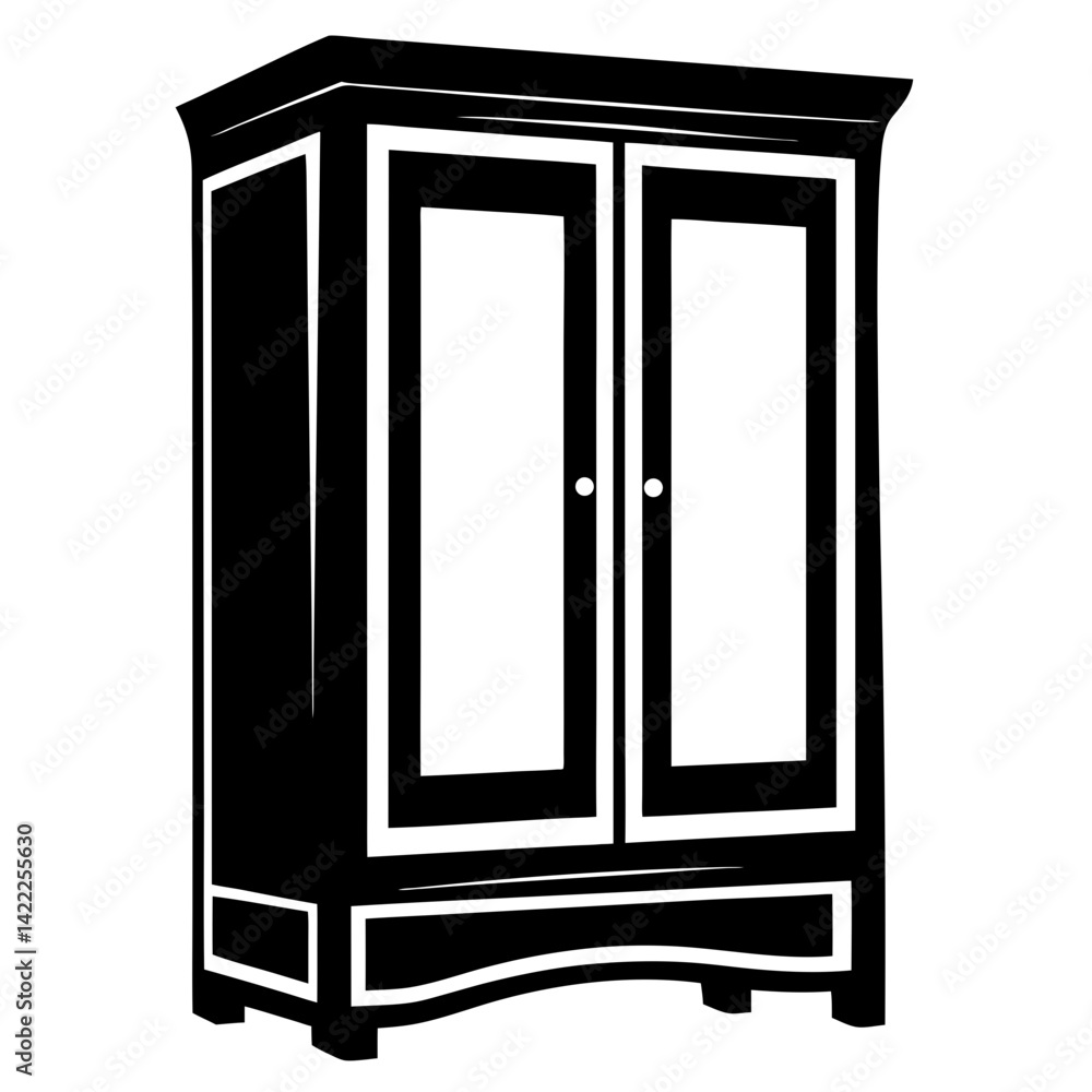 Stylized Black and White Illustration of a Classic Double Door Wardrobe Stylized Black and White Illustration of a Classic Double Door Wardrobe