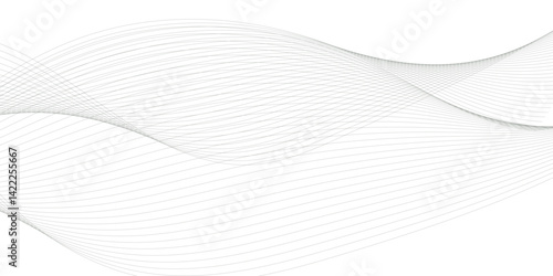 Wavy business curve lines on transparent background. Abstract ocean wave line background. Wave swirl, frequency sound wave, twisted curve lines with blend effect. Vector illustration.
