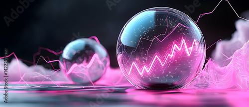 Futuristic crystal balls showcase data visualizations. Great for finance technology or science. Use it for presentations reports or websites.