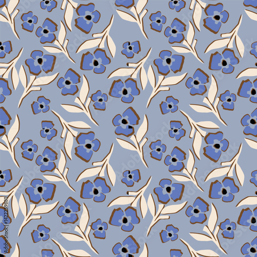 Vintage seamless floral pattern. Liberty style background of small mauve and lilac flowers. Small flowers scattered over a white background. Stock for printing on surfaces