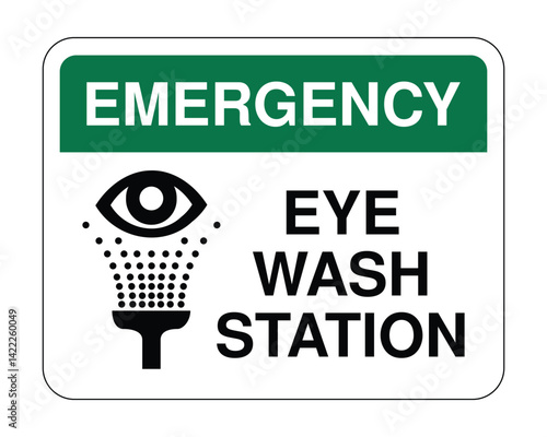 Emergency Eye Wash Station Sign, Workplace Safety Equipment, Hazard Prevention Notice – High Quality Vectorial Stock Image