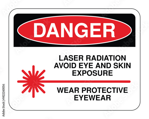 Laser Radiation Warning Sign, Workplace Safety Notice, Hazard Prevention Measures – High Quality Vectorial Stock Image