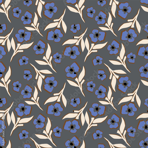 Vintage seamless floral pattern. Liberty style background of small mauve and lilac flowers. Small flowers scattered over a white background. Stock for printing on surfaces