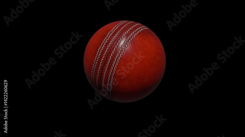 3D cricket ball is slowly rolling on the spot. A shiny red cricket ball in a continuous loop roll is perfect for sports advertising. 4K clip smooth motion isolated on black background.