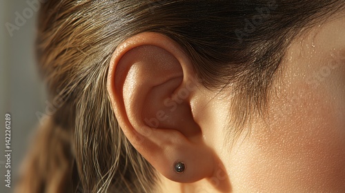 Ear Piercing Close Up Showing a Stud Earring for Fashionable Jewelry