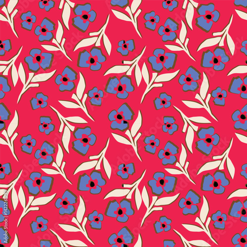 Vintage seamless floral pattern. Liberty style background of small mauve and lilac flowers. Small flowers scattered over a white background. Stock for printing on surfaces
