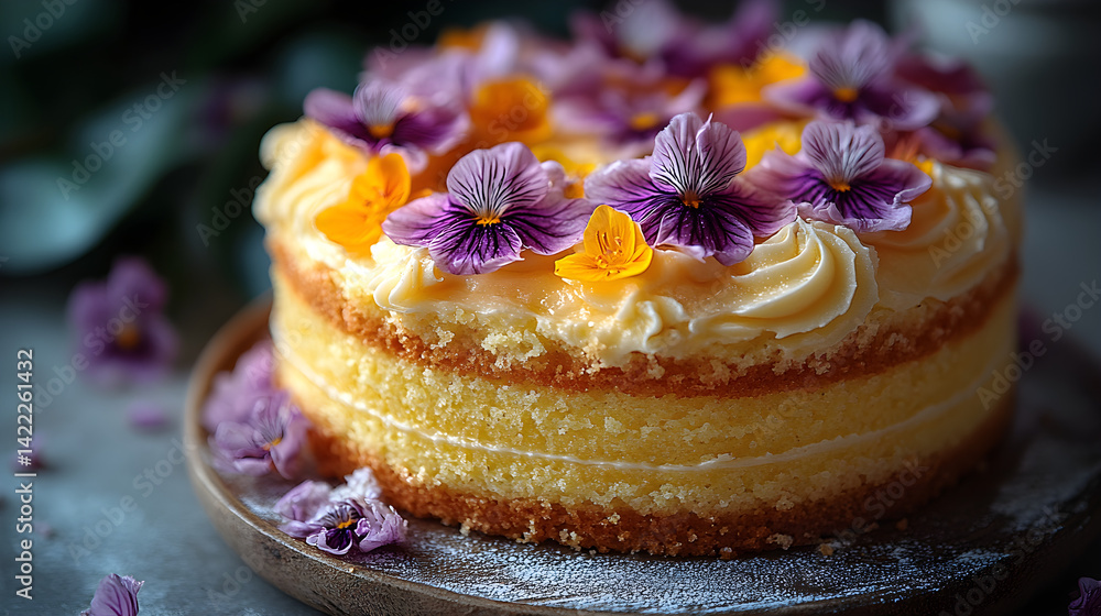 Saffron cake with a golden hue and delicate floral flavor topped with light frosting