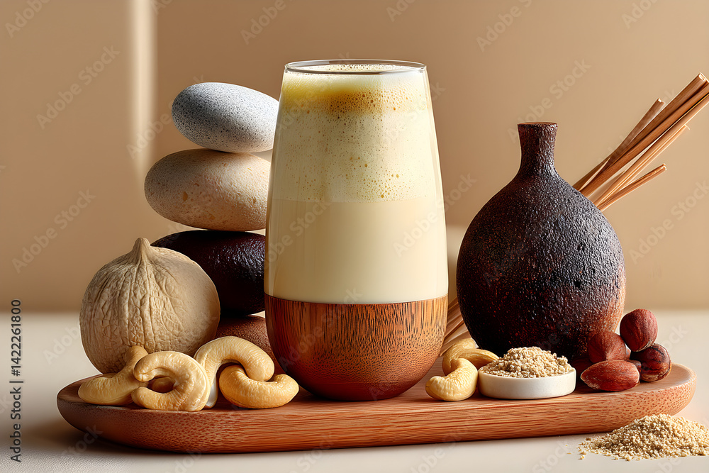 Smooth cashew milk with creamy tone and elegant minimal composition
