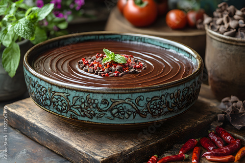 Obraz na płótnie Spicy chili chocolate cake with deep cocoa flavor and subtle heat in a vintage dish w salonie