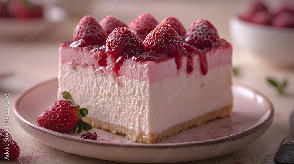 Strawberry cheesecake with rich cream cheese filling and strawberry topping