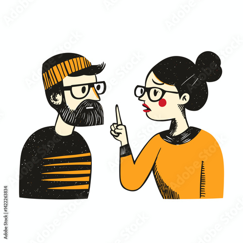 Couple arguing with serious expressions in sketch style
