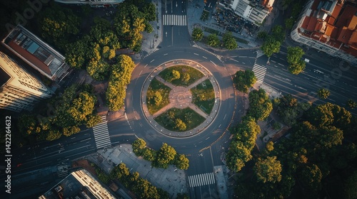 Aerial View of a Tranquil Urban Roundabout