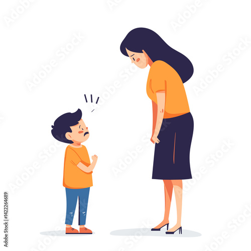 Angry little boy yelling at mother in emotional outburst
