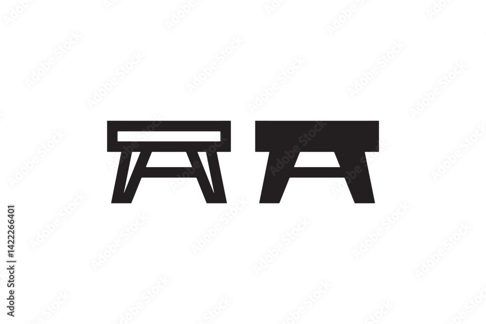 Picnic table icon in outline and solid style Vector Picnic table icon in outline and solid style Vector