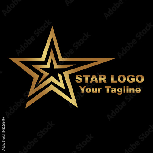 Gold star logo, an icon that makes a design or logo luxurious, Elegant Star logo icon. Gold Star logo design. Luxury gold star design template, Gold Star Logo with Black Background