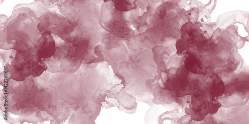 Abstract watercolor ink splash in shades of burgundy and rose red, soft gradient blending, cloudy texture, artistic paint wash effect, high-resolution background