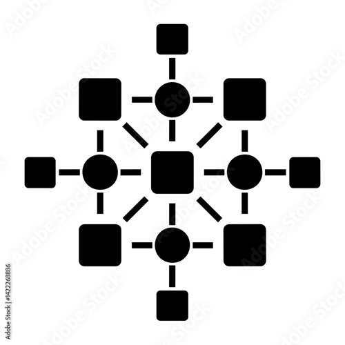 Grid network icon with blocks and connectors in minimal style representing data system organization - concept of network UI connection structure digital communication