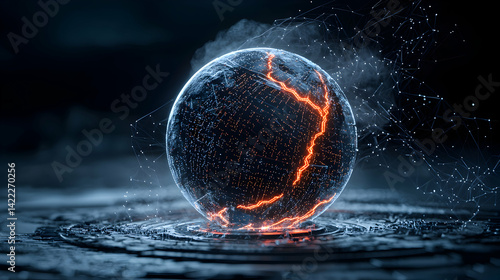 A digital globe with glowing lines suggests technology data and connectivity. Suitable for tech presentations science fiction or network illustrations. Ideal for websites and articles.