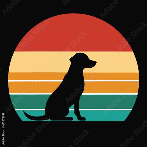 A black silhouette of a cute canine pet, likely a Labrador breed, is isolated as a vector illustration