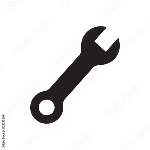 Black Silhouette of a Wrench Icon Representing Tools, Mechanical Work, Engineering, and Maintenance for Industry, Construction, Editable Vector Illustration Isolated on a White Background